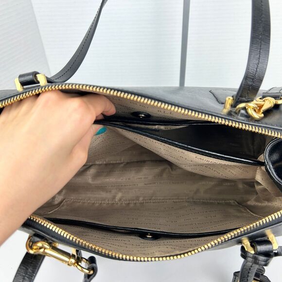 Ralph Lauren Sabine Dome Satchel Shoulder Bag Black Leather Gold HW Luxury Purse - Picture 12 of 16